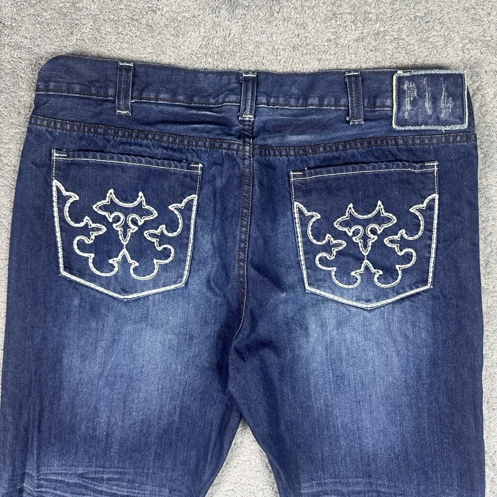 Helix Jeans Mens 38x30 Bootcut Embroidered Flames Cross Y2K Grunge Baggy